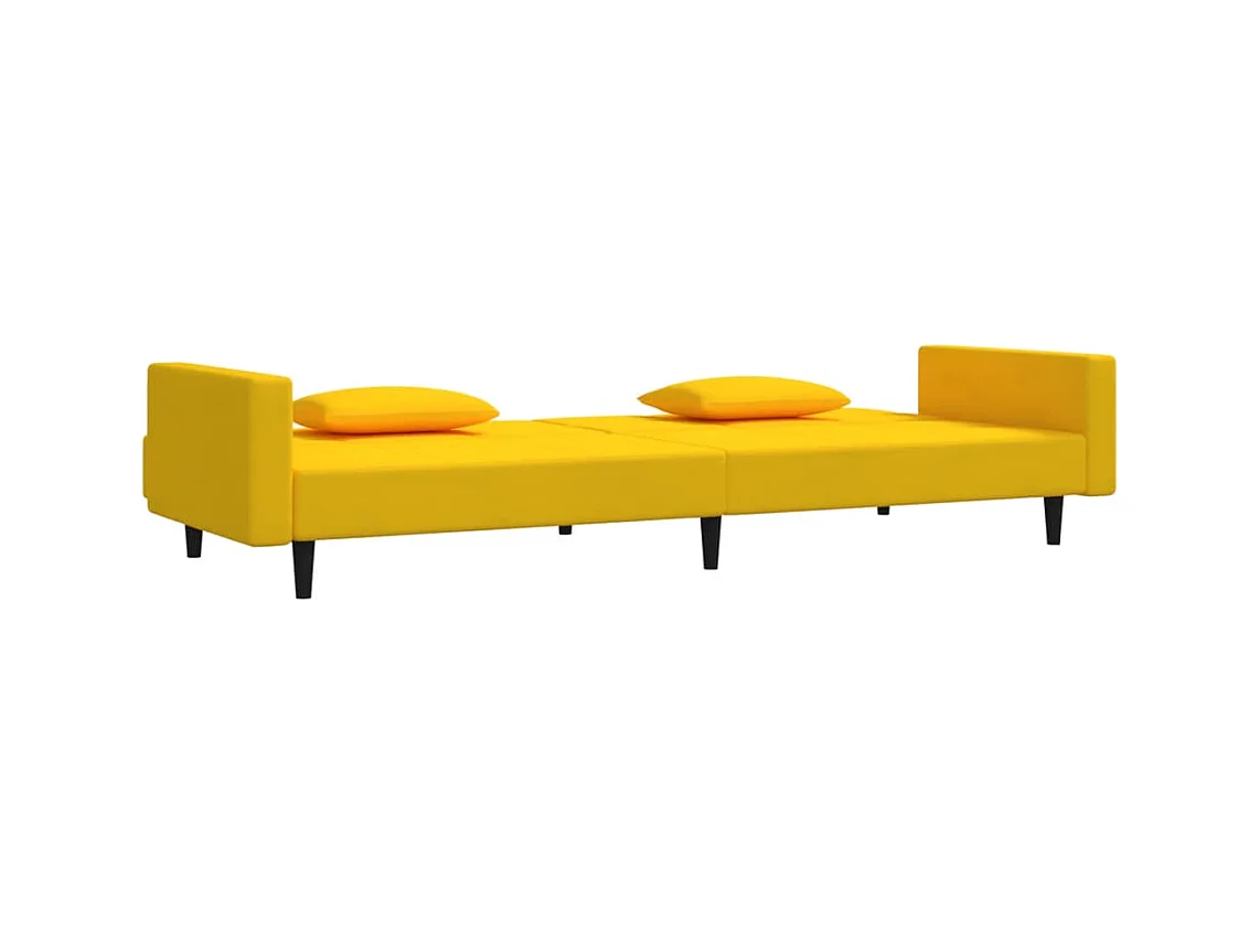 Sofá cama de 2 plazas con dos almohadas terciopelo amarillo