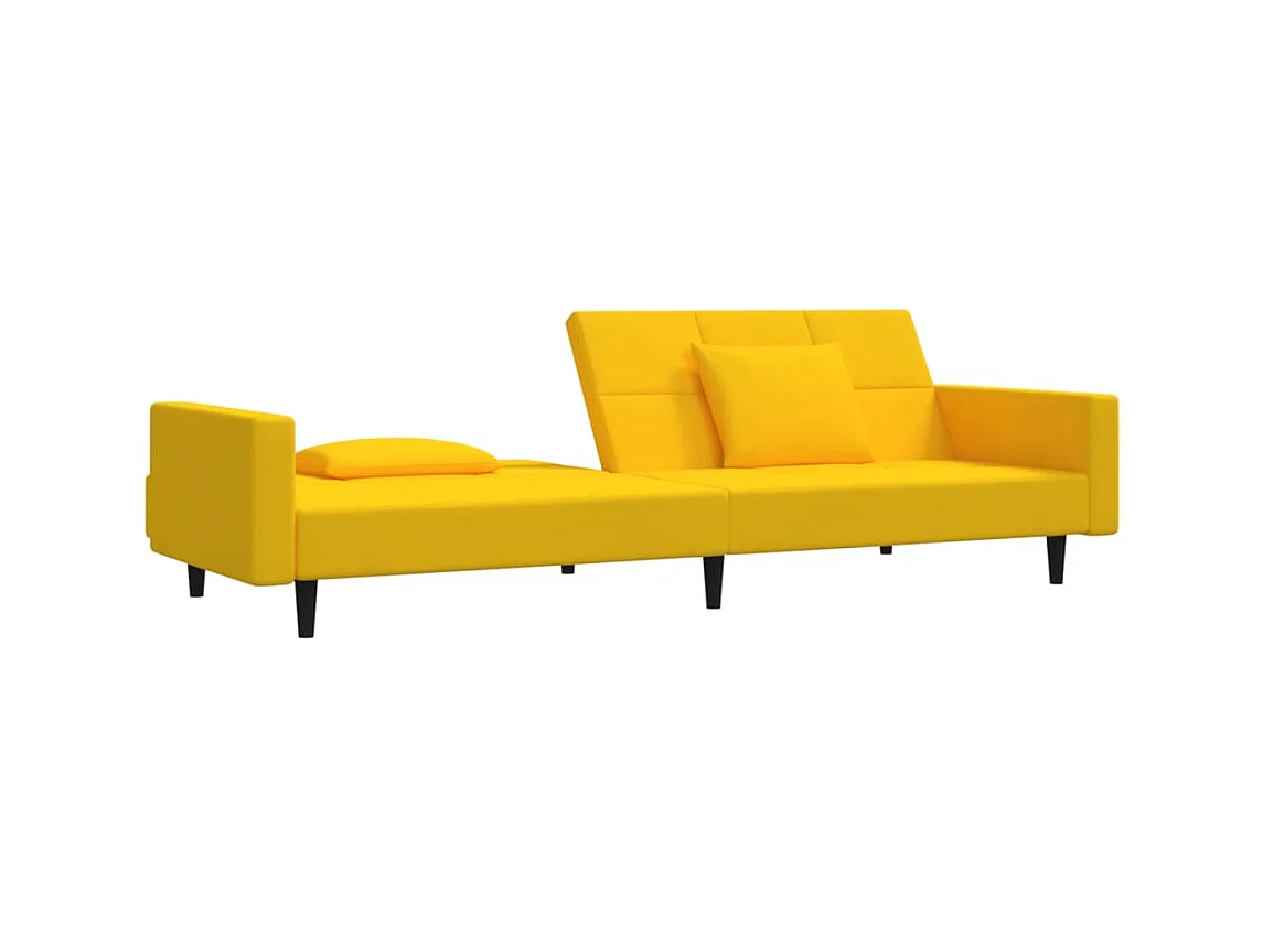 Sofá cama de 2 plazas con dos almohadas terciopelo amarillo
