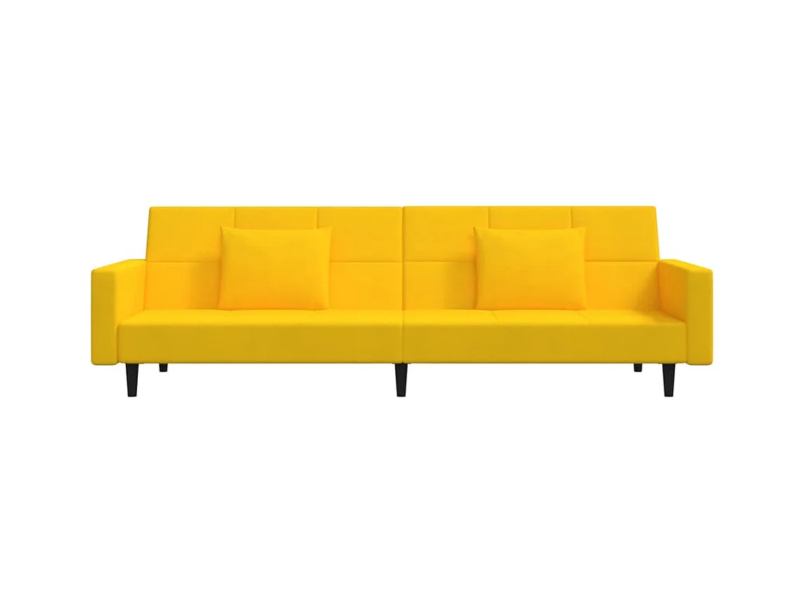 Sofá cama de 2 plazas con dos almohadas terciopelo amarillo
