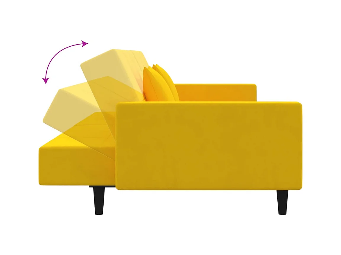 Sofá cama de 2 plazas con dos almohadas terciopelo amarillo