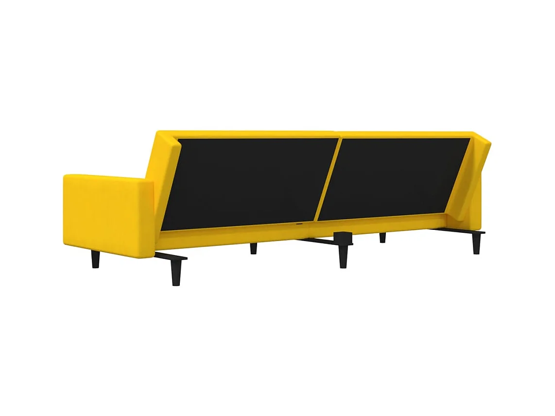 Sofá cama de 2 plazas con dos almohadas terciopelo amarillo