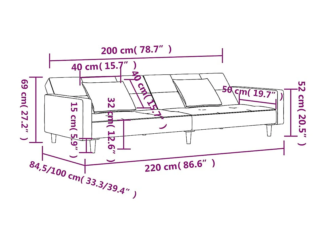 Sofá-cama 2 lugares com duas almofadas veludo amarelo