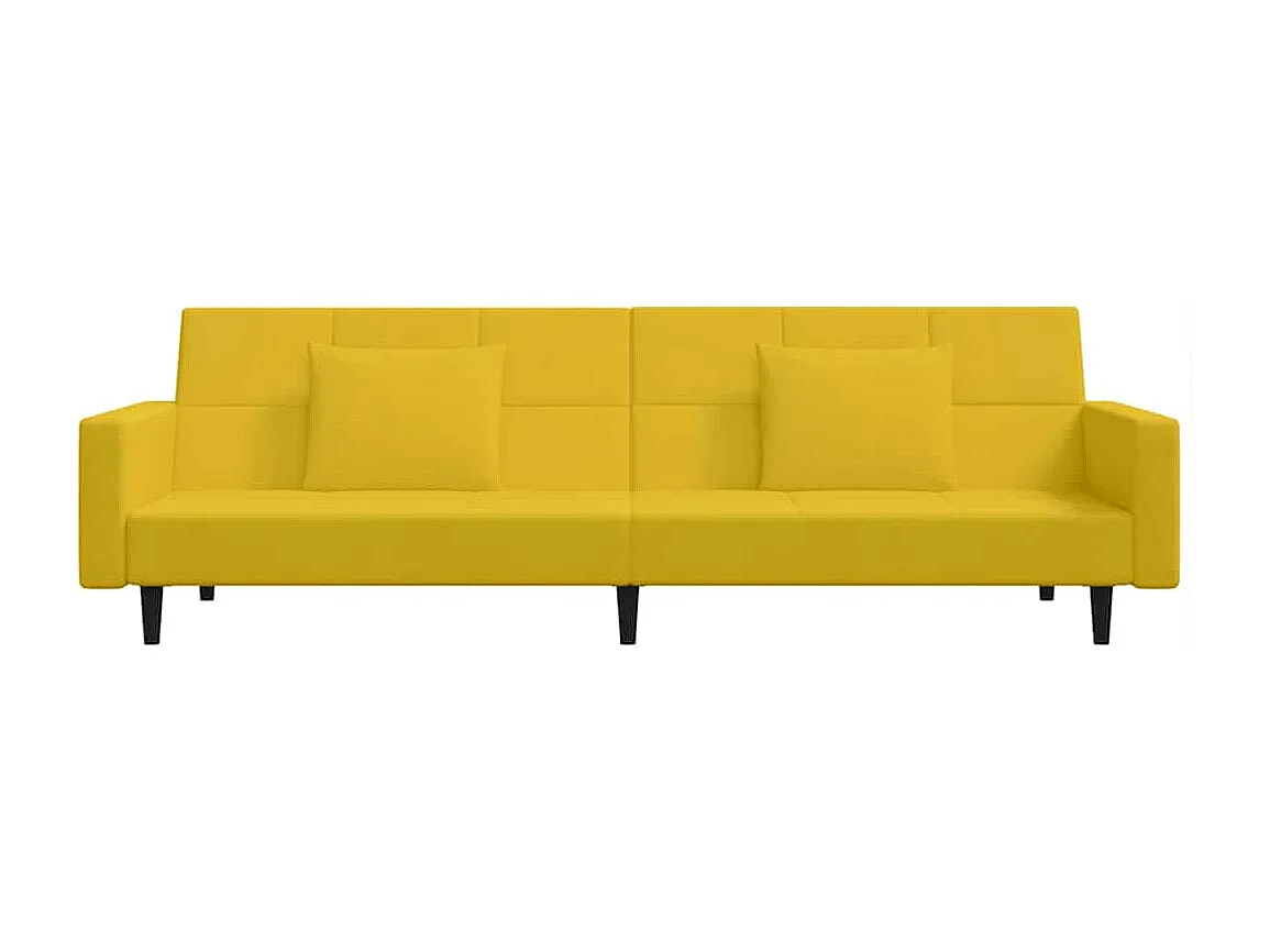 Sofá-cama 2 lugares com duas almofadas veludo amarelo