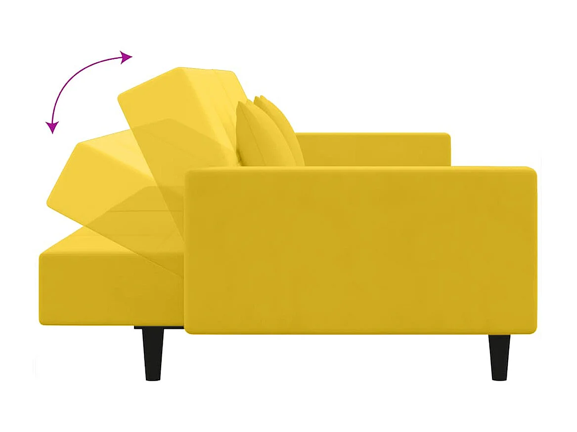 Sofá-cama 2 lugares com duas almofadas veludo amarelo