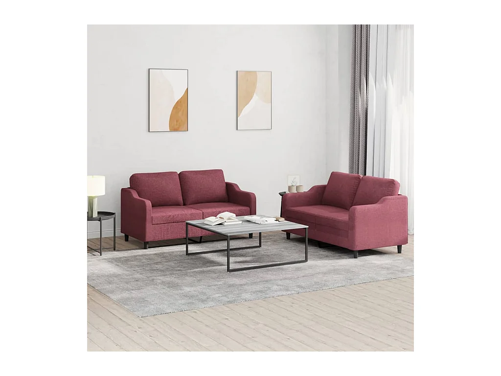 Ensemble de canapés 2 pcs avec coussins Rouge bordeaux Tissu