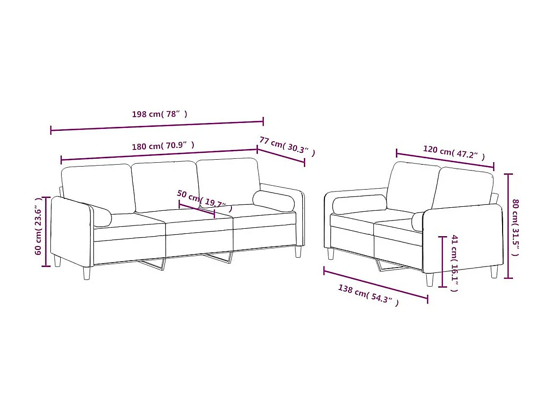 Ensemble de canapés 2 pcs avec coussins vert foncé velours