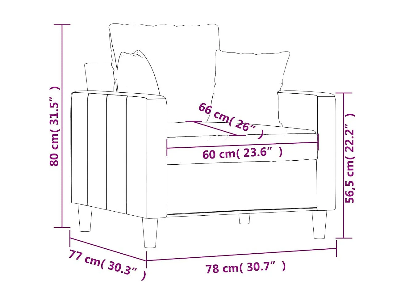 Fauteuil Rouge bordeaux 60 cm Velours