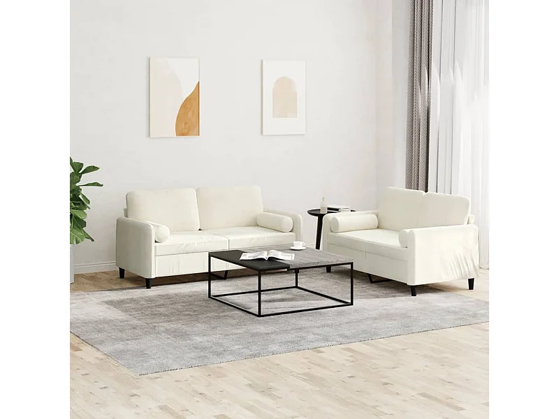 2-delige Loungeset met kussens fluweel crèmekleurig