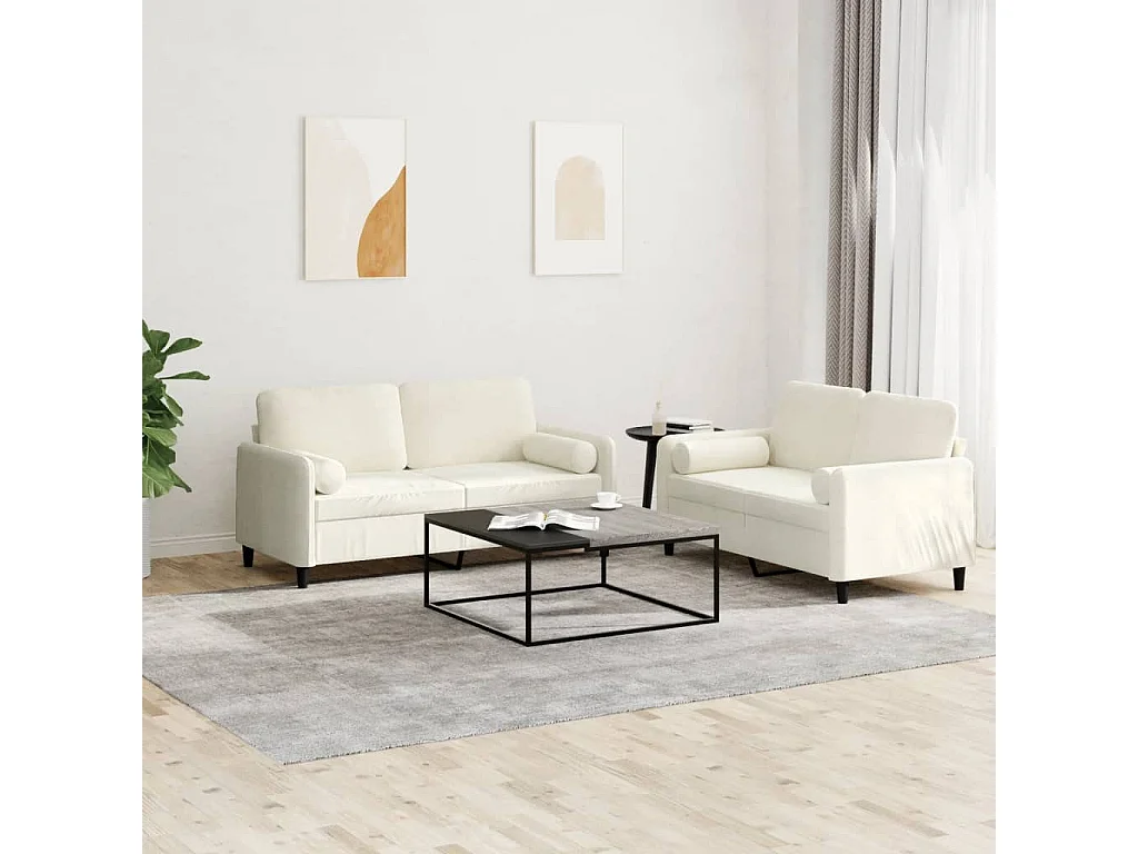 2-delige Loungeset met kussens fluweel crèmekleurig