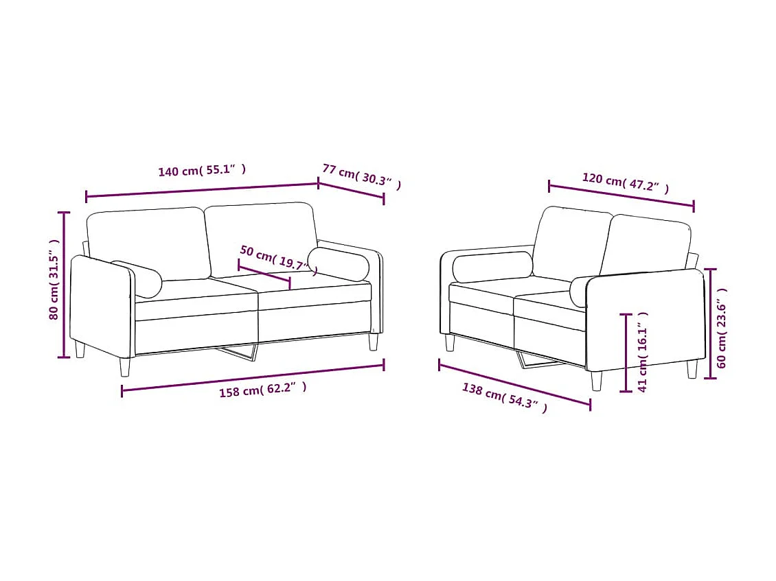 2-delige Loungeset met kussens fluweel crèmekleurig