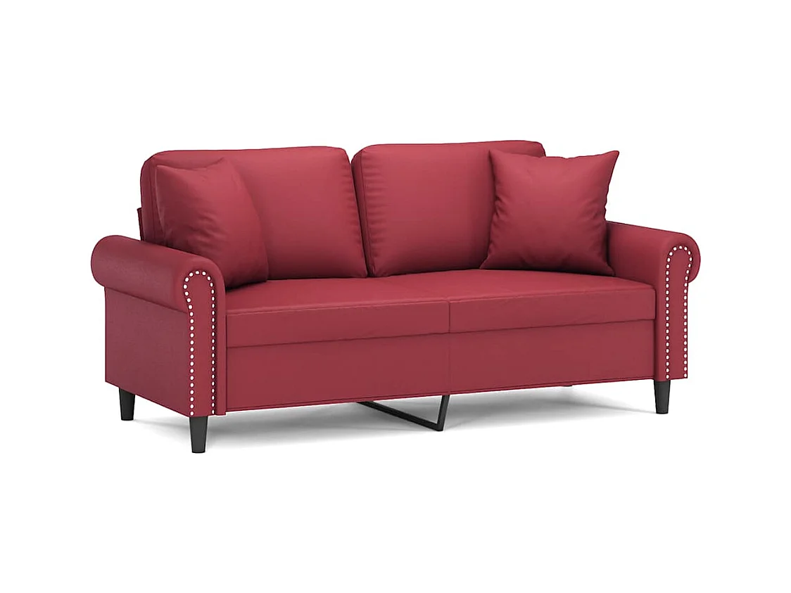 2-Sitzer-Sofa mit Zierkissen Weinrot 140 cm Kunstleder