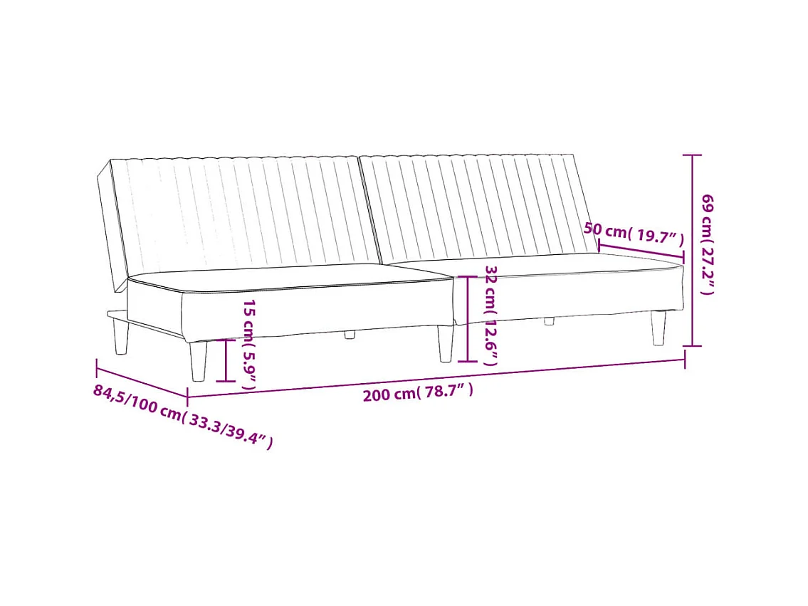 Slaapbank 2-zits fluweel blauw