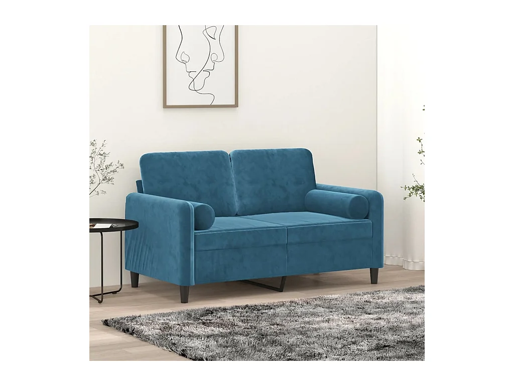 Canapé 2 places avec oreillers décoratifs bleu 120 cm velours