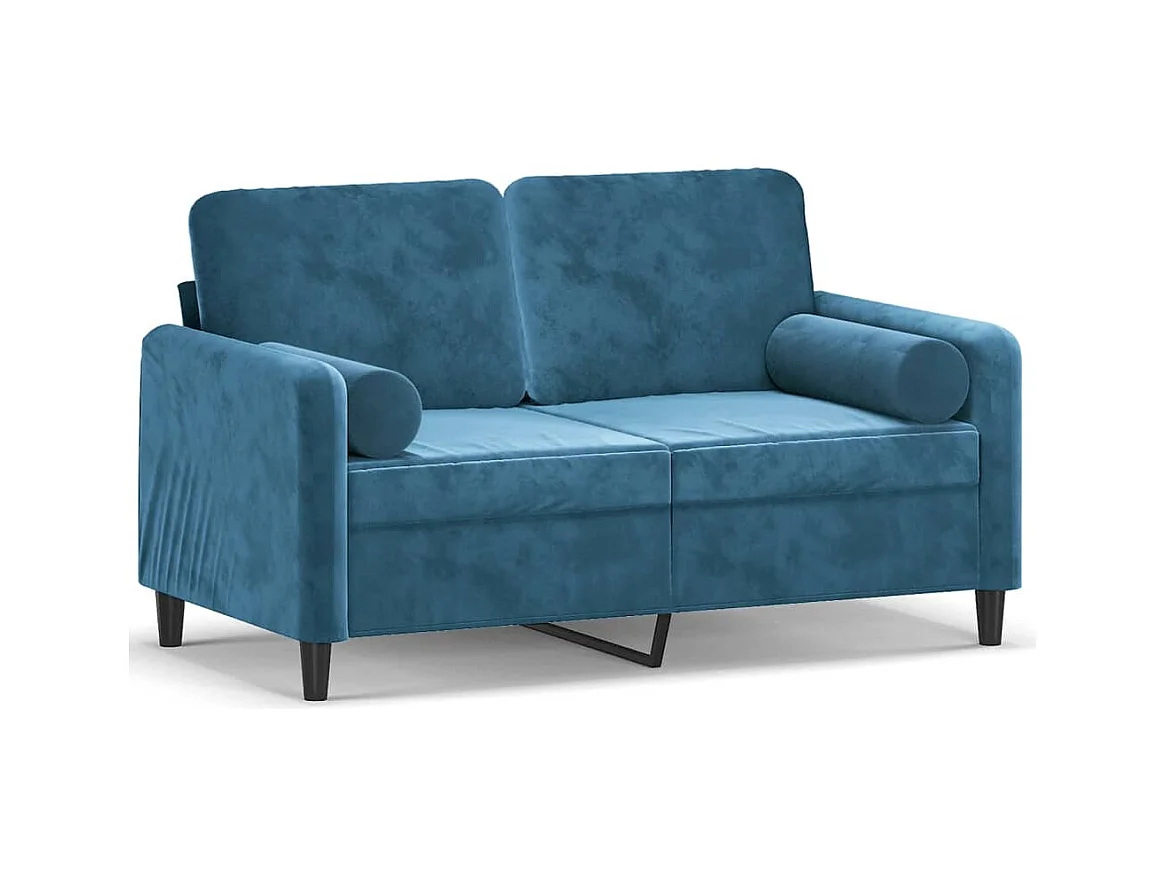 2-Sitzer-Sofa mit Zierkissen Blau 120 cm Samt