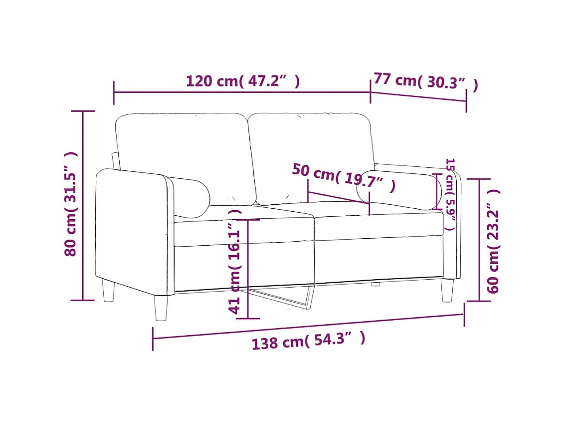 2-Sitzer-Sofa mit Zierkissen Blau 120 cm Samt