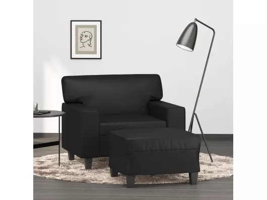 Kauf Unique Sessel mit Hocker Schwarz 60 cm Kunstleder