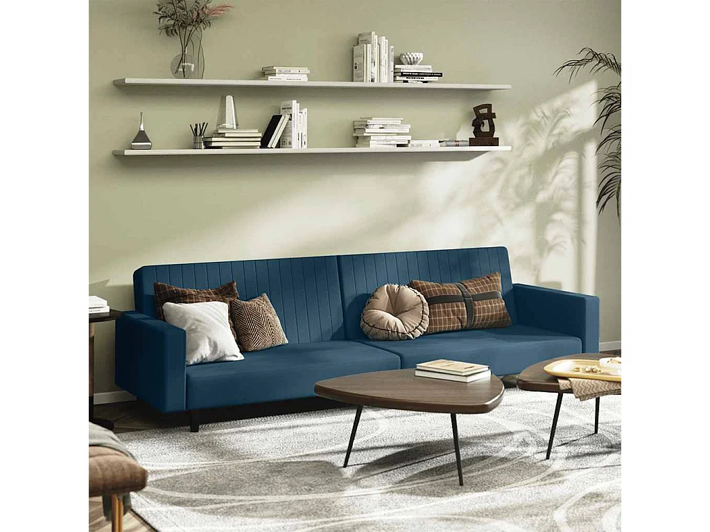 Schlafsofa 2-Sitzer Blau Samt