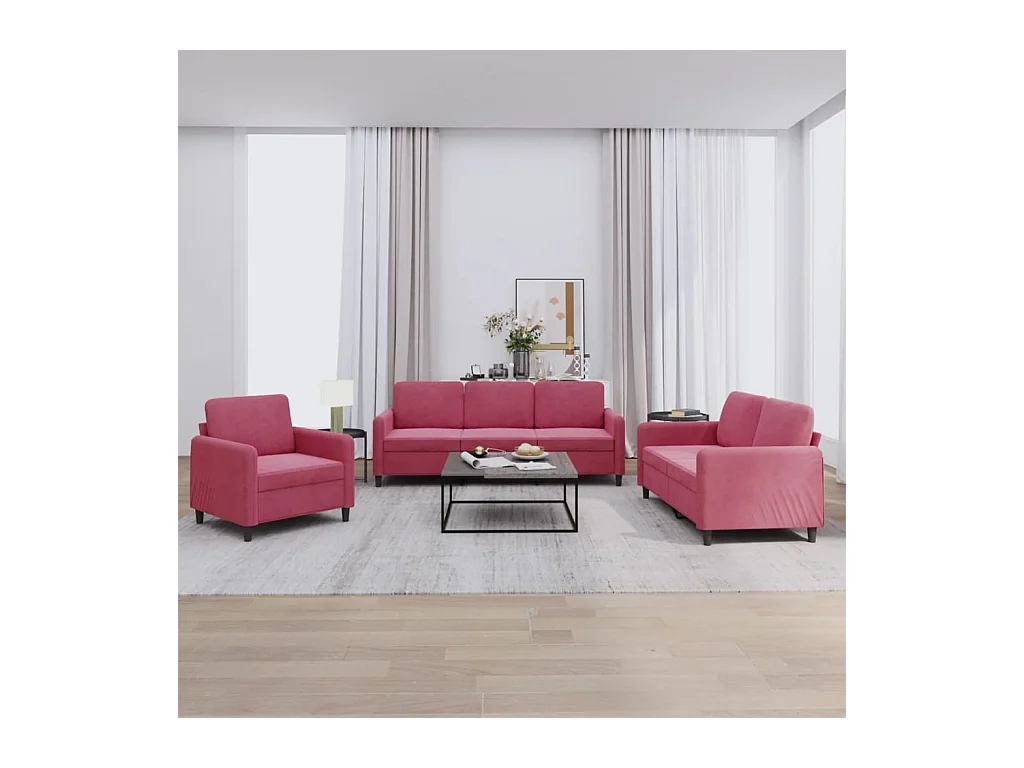 Ensemble de canapés 3 pcs rouge bordeaux velours