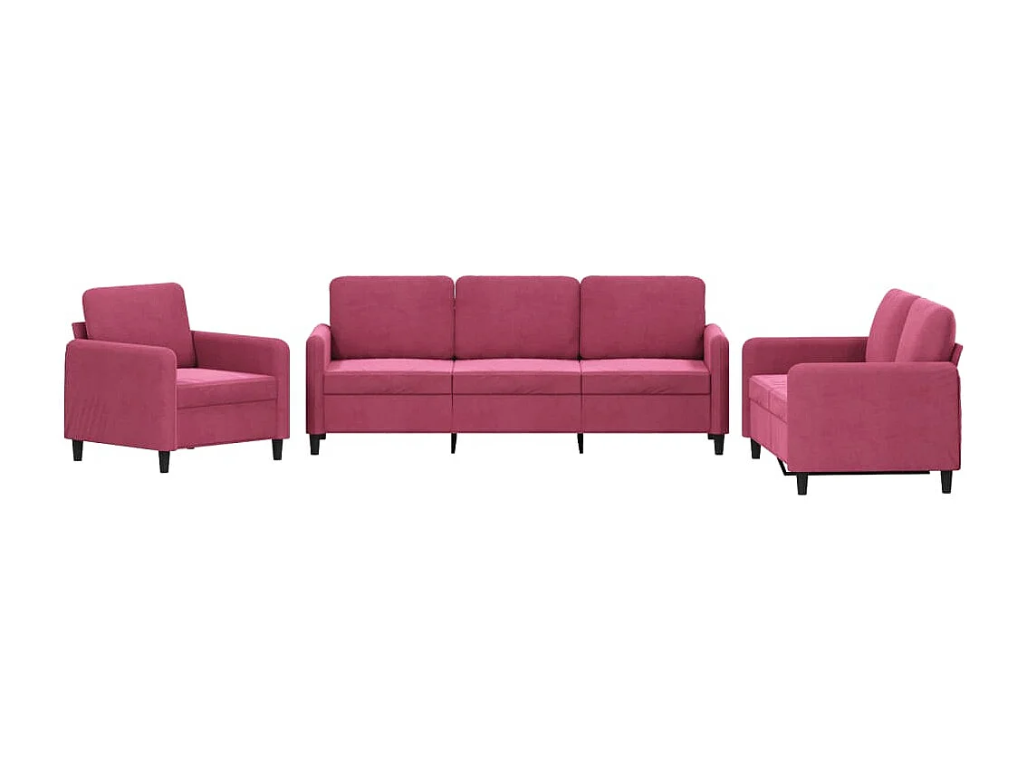 Set di Divani 3 pz Rosso Vino in Velluto