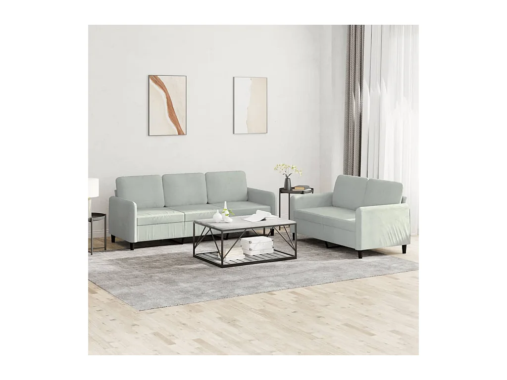 Set di Divani 2 pz Grigio Chiaro in Velluto