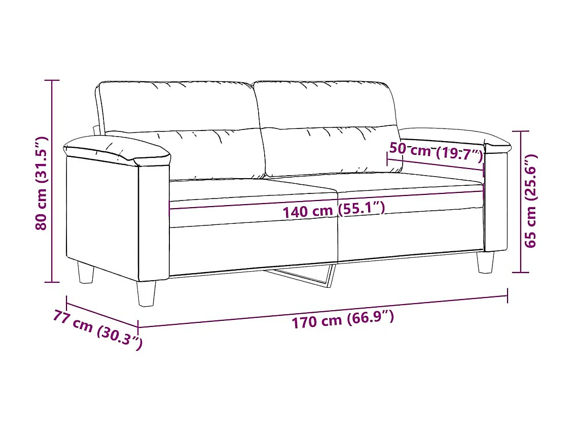 Canapé à 2 places Crème 140 cm Tissu microfibre