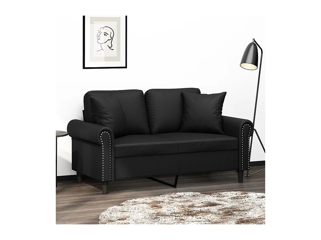 2-Sitzer-Sofa mit Zierkissen Schwarz 120 cm Kunstleder