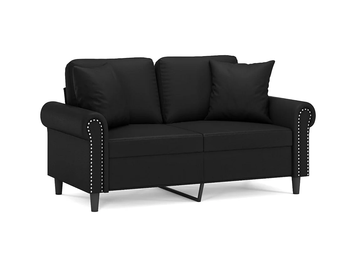 Canapé 2 places avec oreillers décoratifs noir 120cm similicuir