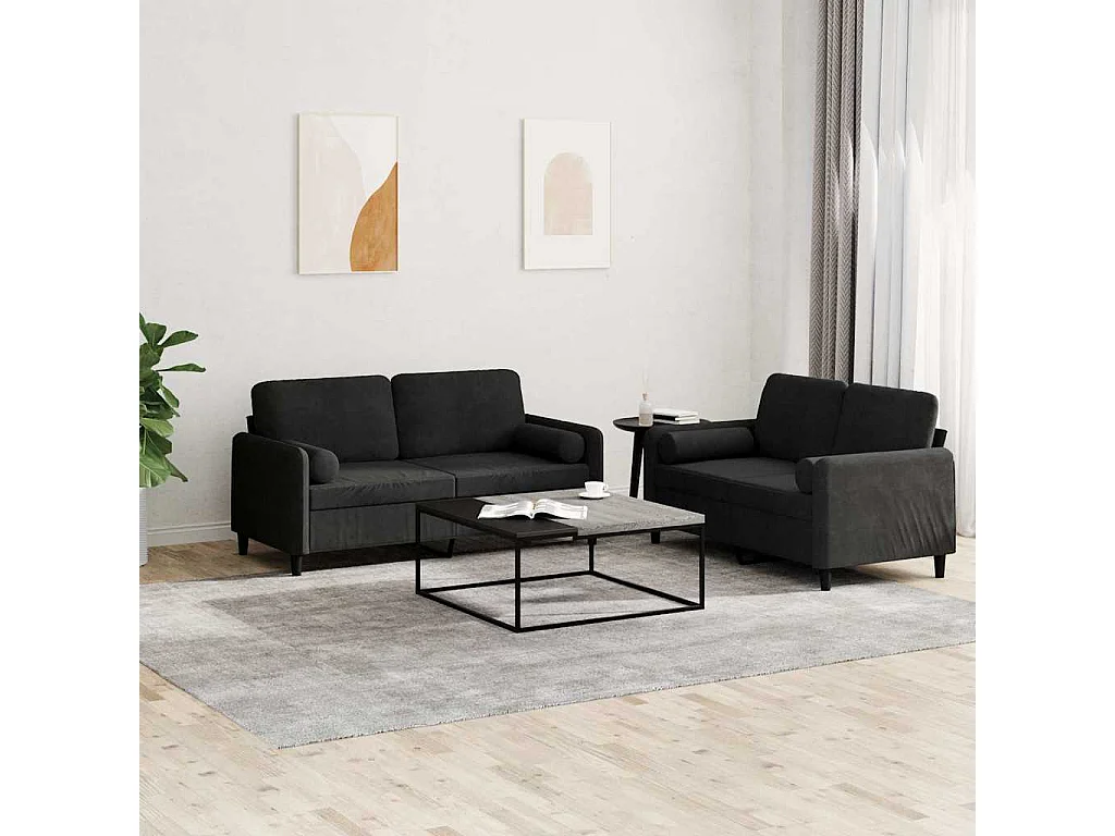 Ensemble de canapés 2 pcs avec coussins noir velours