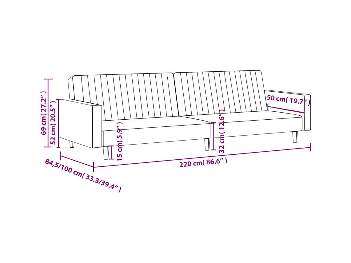 Slaapbank 2-zits kunstleer cappuccinokleurig