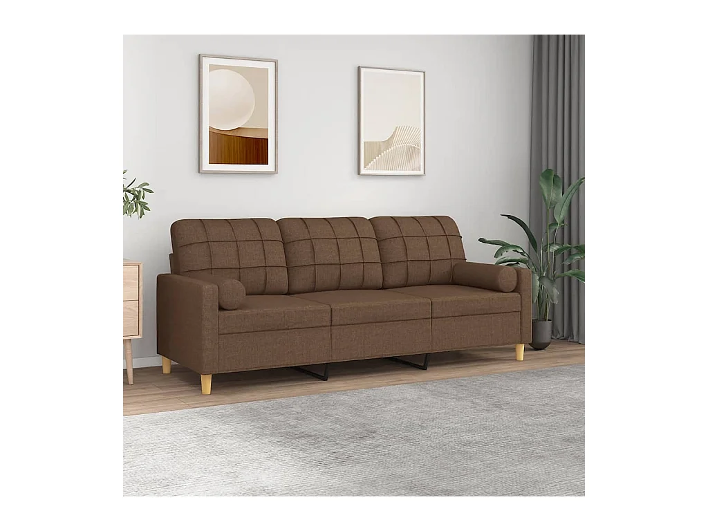 Canapé 3 places avec oreillers décoratifs marron 180 cm tissu