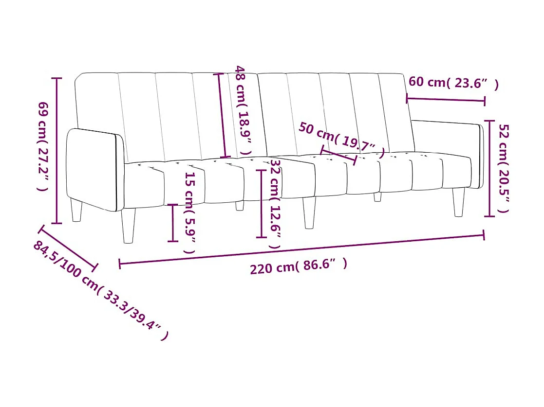 Canapé-lit à 2 places crème velours