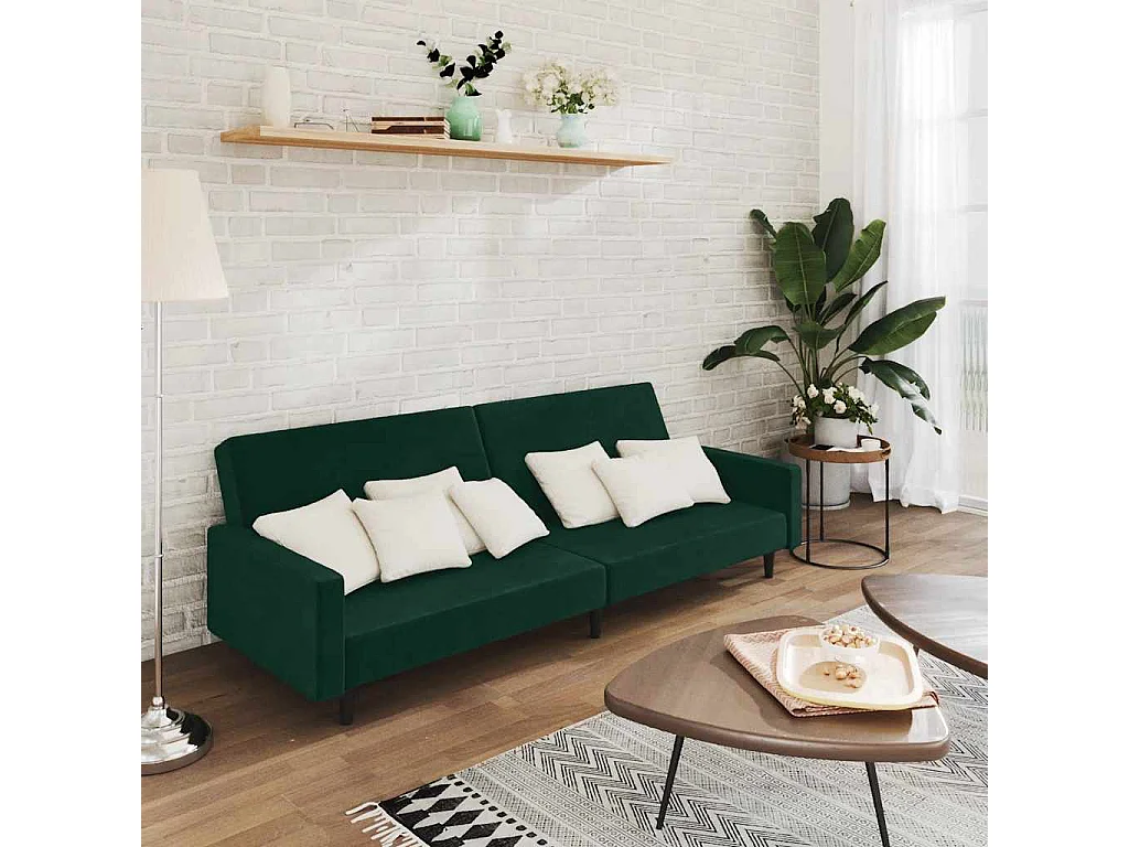 Canapé-lit à 2 places vert foncé velours