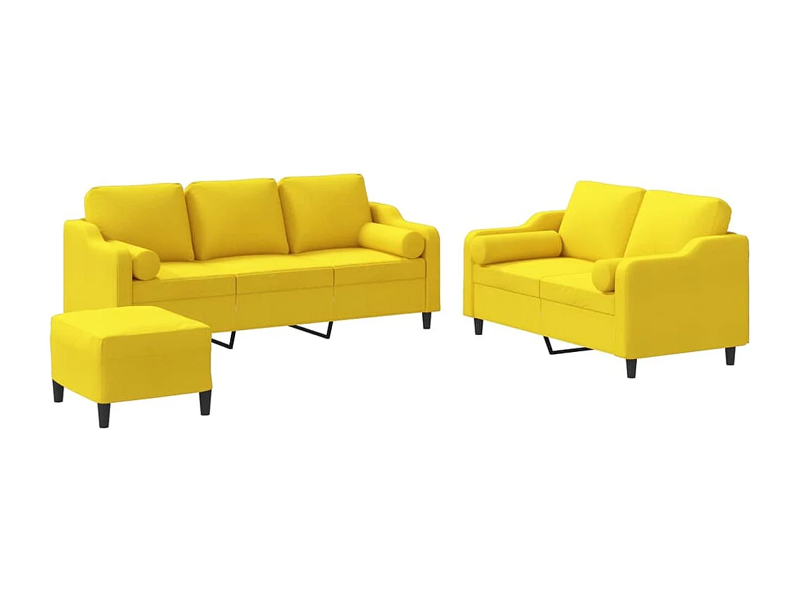 3-delige Loungeset met kussens stof lichtgeel