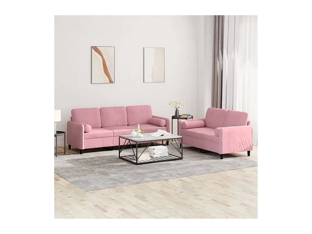 Ensemble de canapés 2 pcs avec coussins rose velours