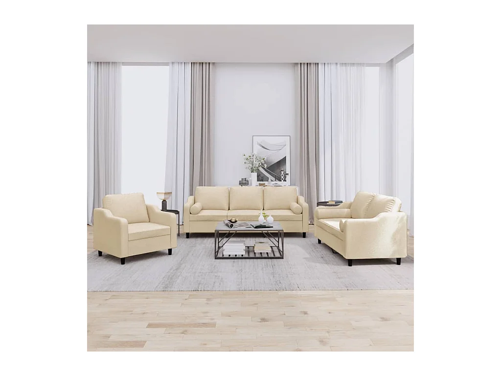 Ensemble de canapés 3 pcs avec coussins crème tissu