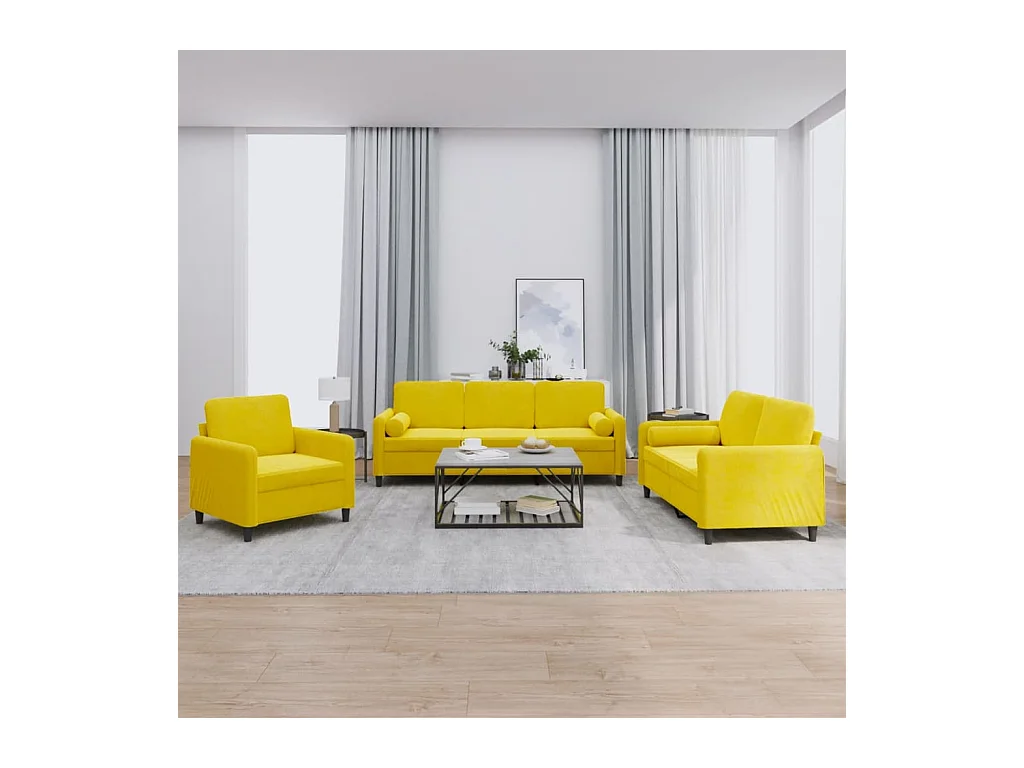 Ensemble de canapés 3 pcs avec coussins jaune velours