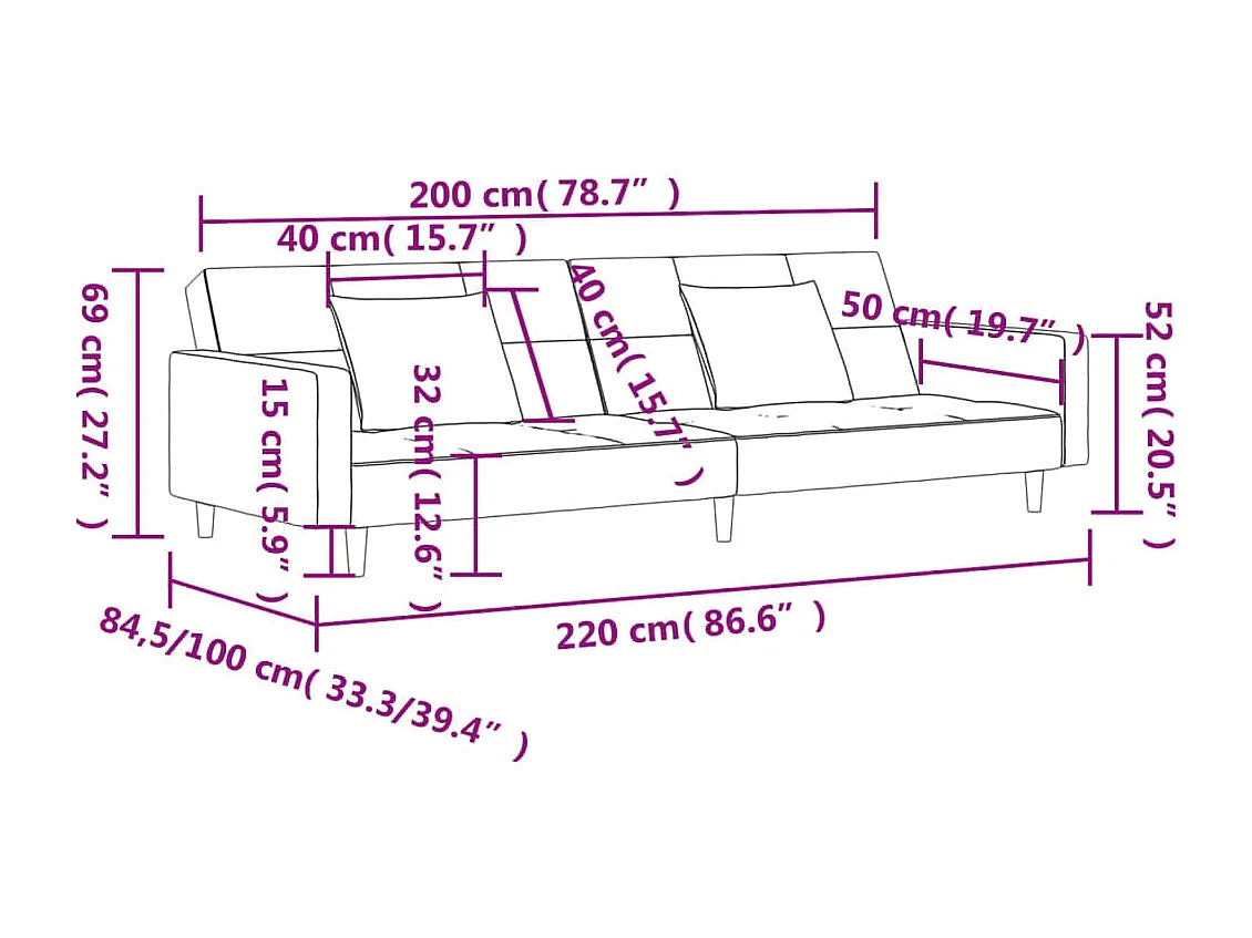 Schlafsofa 2-Sitzer mit 2 Kissen Blau Stoff