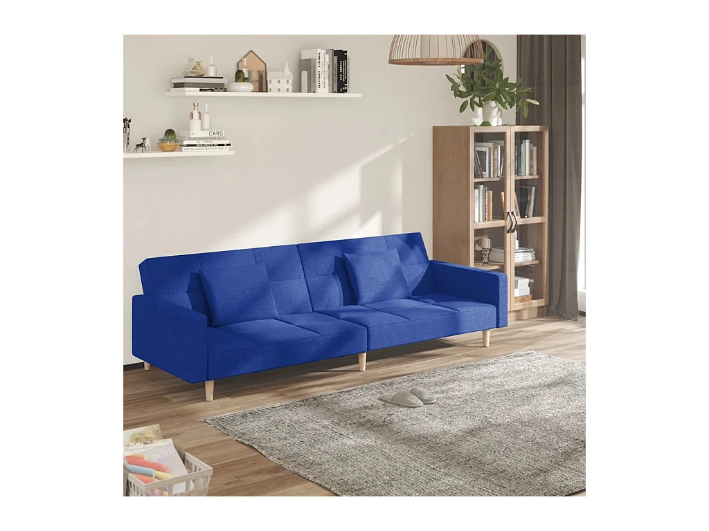 Slaapbank 2-zits met 2 kussens stof blauw