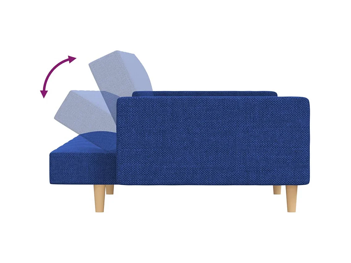 Sofá cama de 2 plazas con dos almohadas tela azul