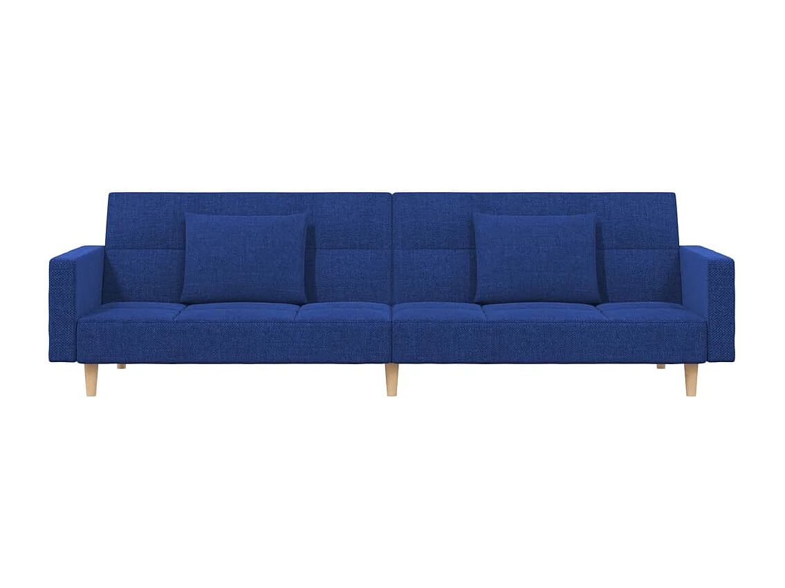 Canapé-lit à 2 places avec deux oreillers bleu tissu