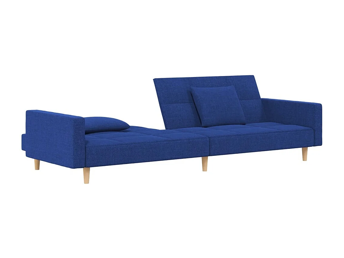 Canapé-lit à 2 places avec deux oreillers bleu tissu