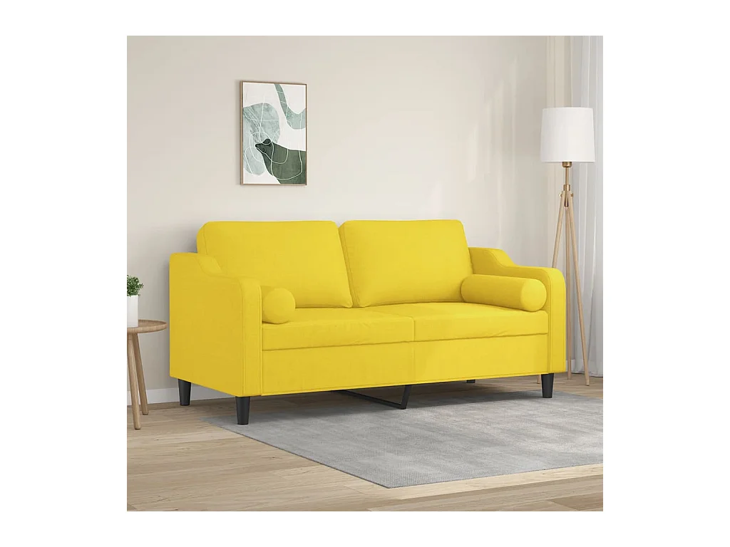 Canapé 2 places avec oreillers jaune clair 140 cm tissu