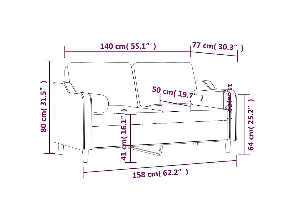 Canapé 2 places avec oreillers jaune clair 140 cm tissu