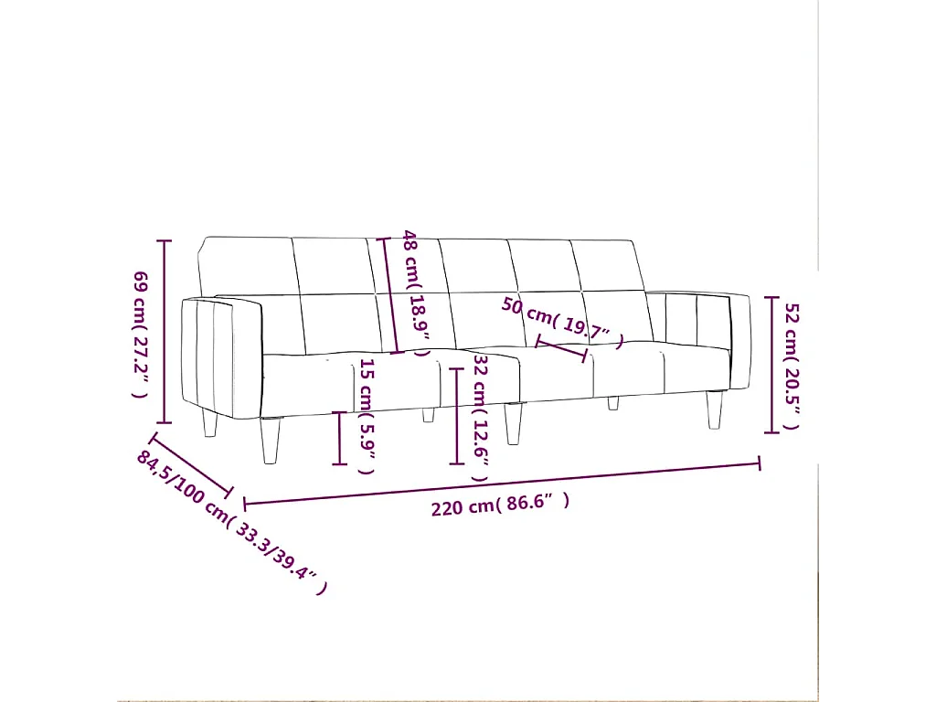 Canapé-lit à 2 places tissu