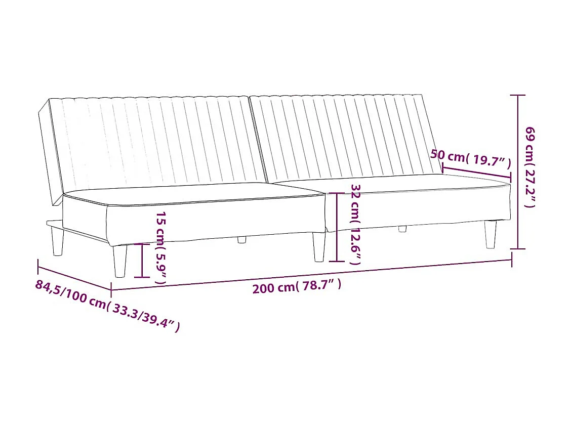 Canapé-lit 2 places rouge bordeaux velours