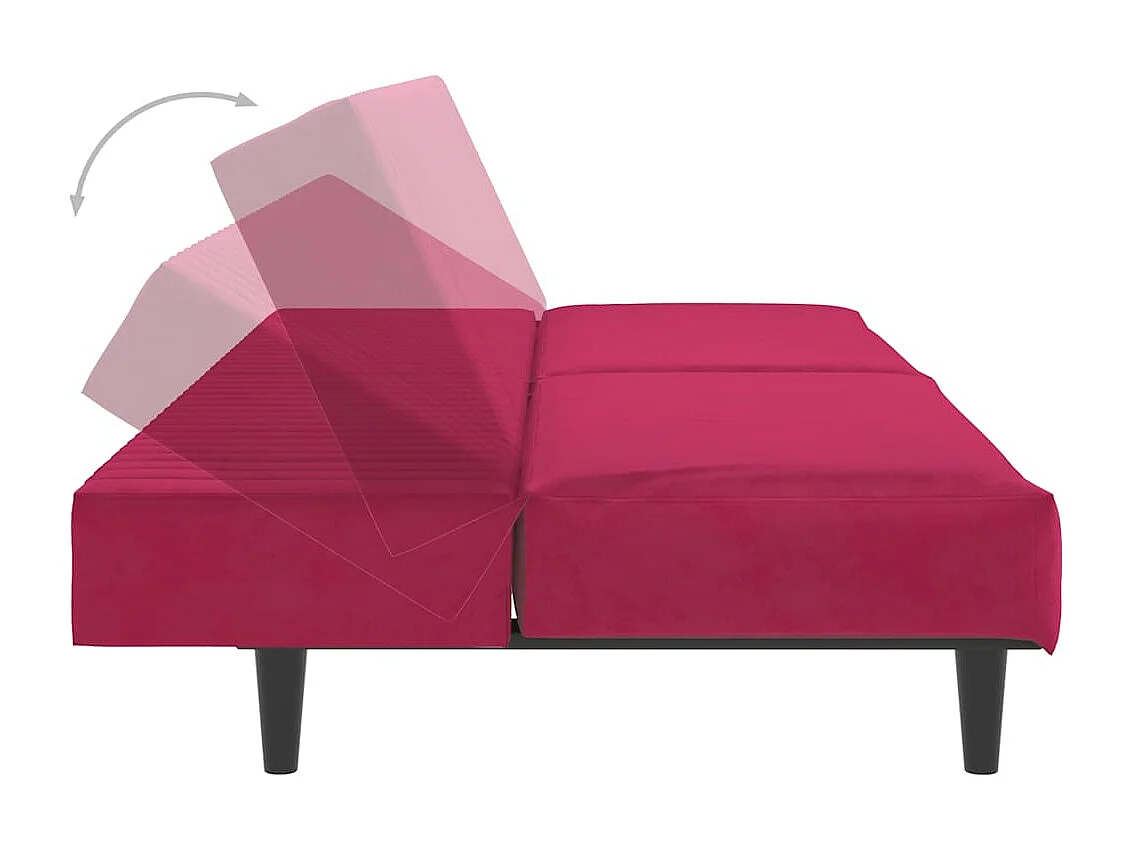 Canapé-lit 2 places rouge bordeaux velours