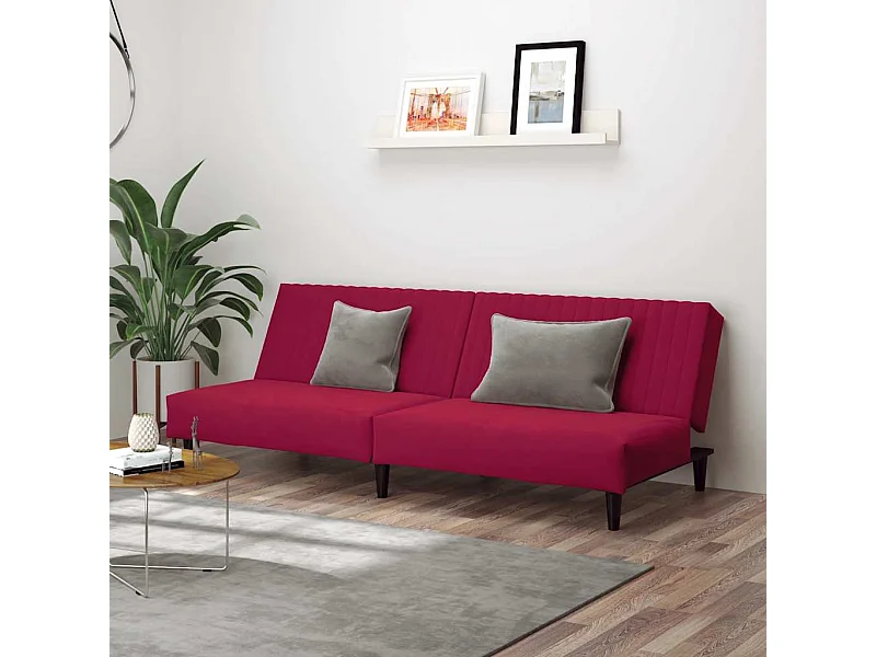 Sofá-cama de 2 lugares veludo vermelho tinto