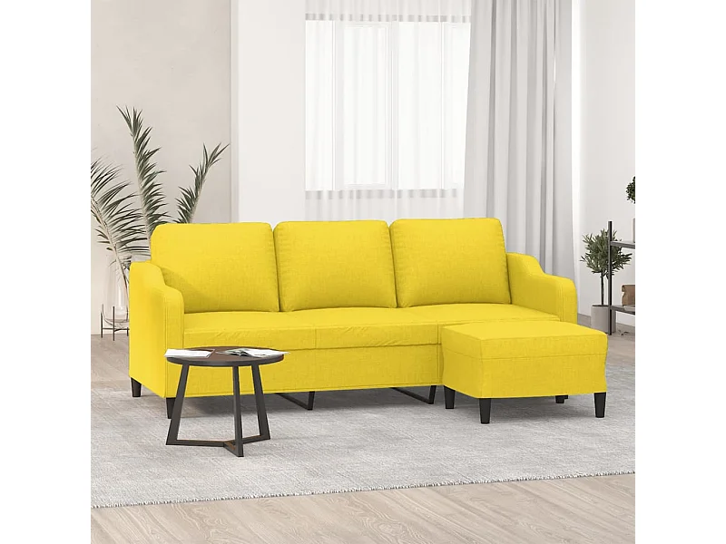Divano a 3 Posti con Poggiapiedi Giallo Chiaro 180cm in Tessuto