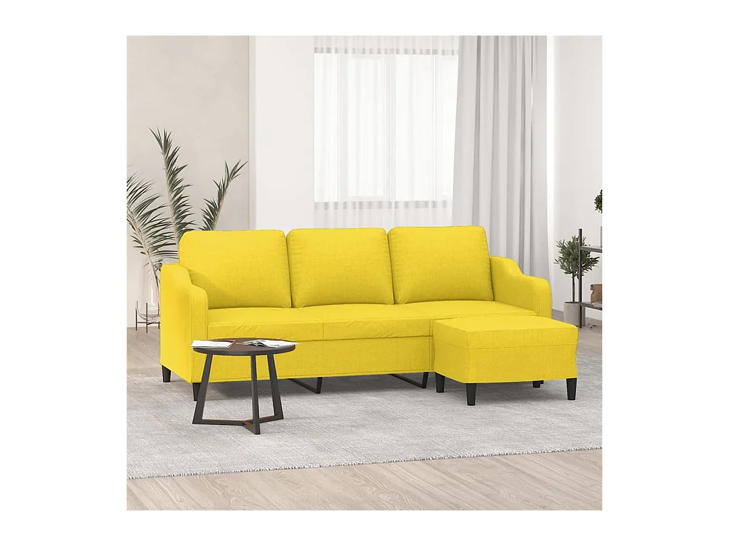 Canapé à 3 places avec repose-pieds Jaune clair 180 cm Tissu