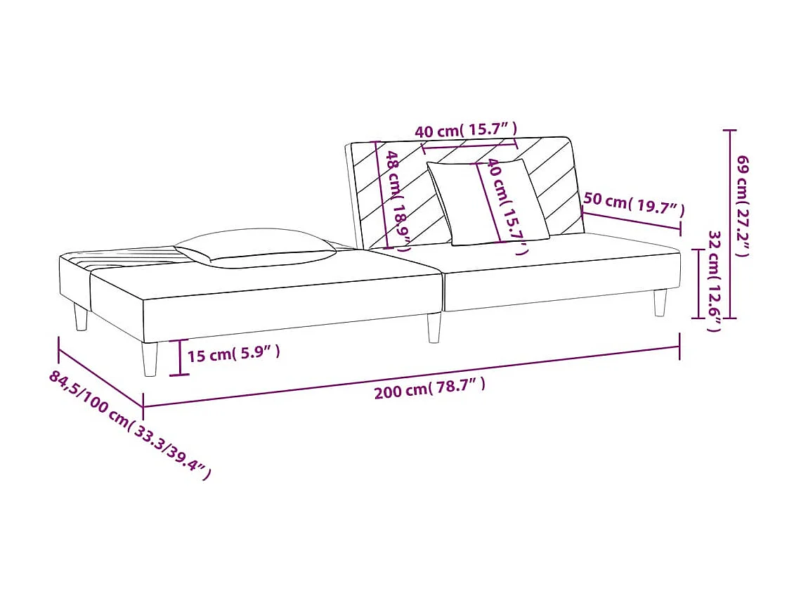 Schlafsofa 2-Sitzer mit 2 Kissen Dunkelgrau Samt